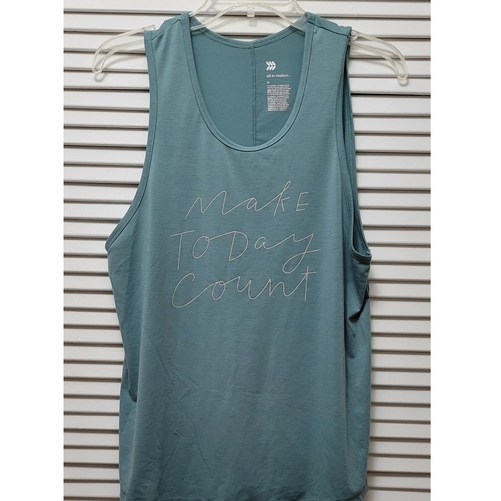 All In Motion Women Teal Blue Make Today Count Graphic Active Tank Top M